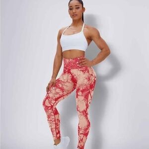 NWT Pink and Coral High-Waisted Leggings ~M
